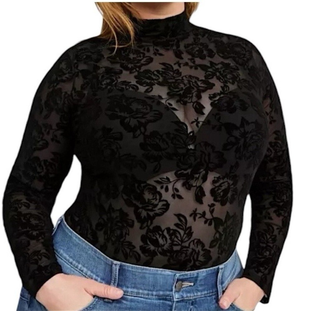 TORRID Flocked Mesh Mock‎ Neck Long Sleeve Top NWT Size 3X - Picture 3 of 10